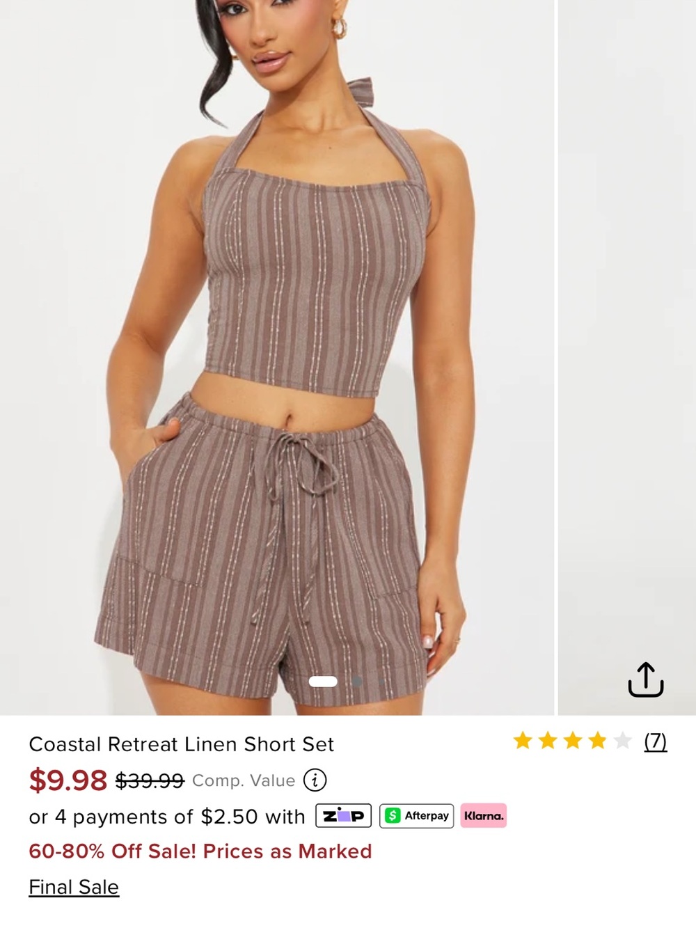 Fashion Nova Taupe Striped Halter Crop Top